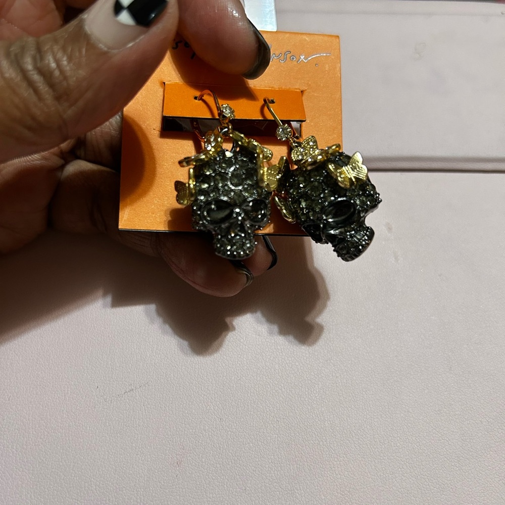 Betsey Johnson Skull Earrings with Butterflies - Picture 4 of 8